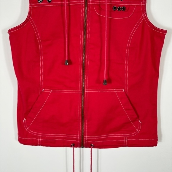 Y2K Keren Hart Red Zip Hooded Vest Size Small Pockets - Picture 3 of 11